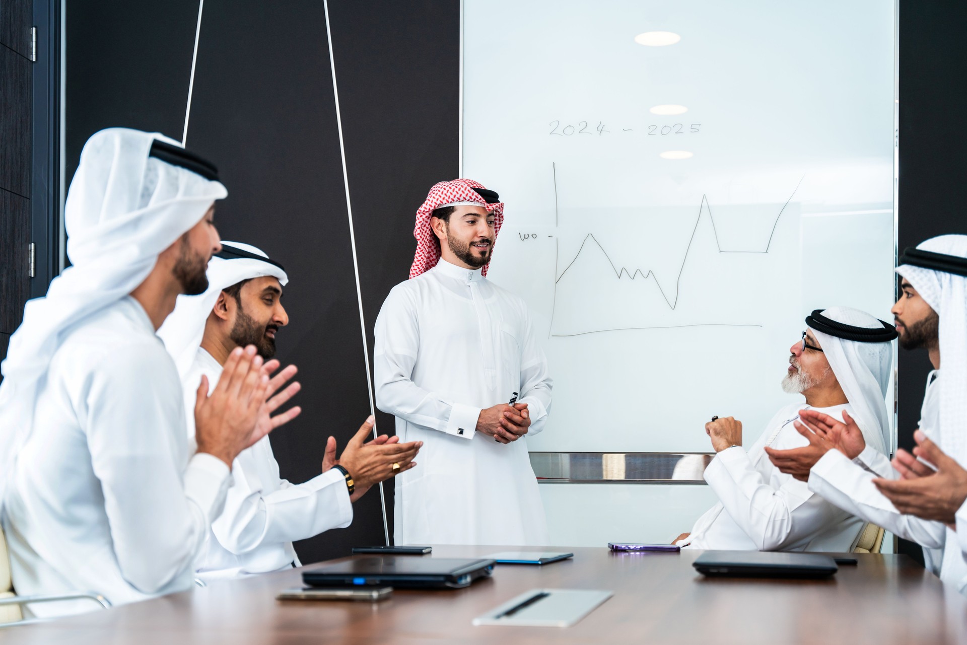 Group of corporate arab businessmen meeting in the office